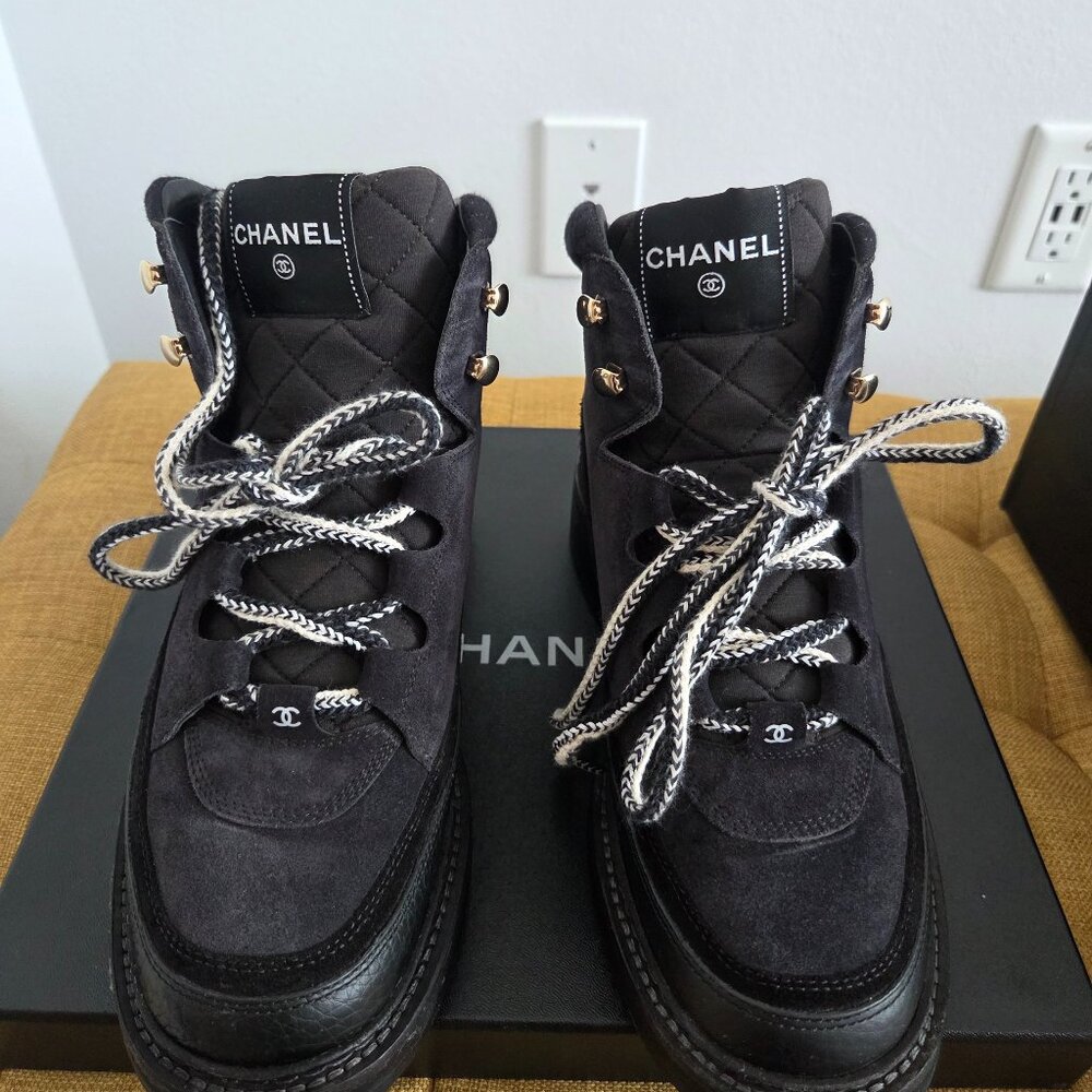 Chanel Lace Up Suede Boots